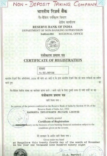 Kaunshya NBFC Certificate Image